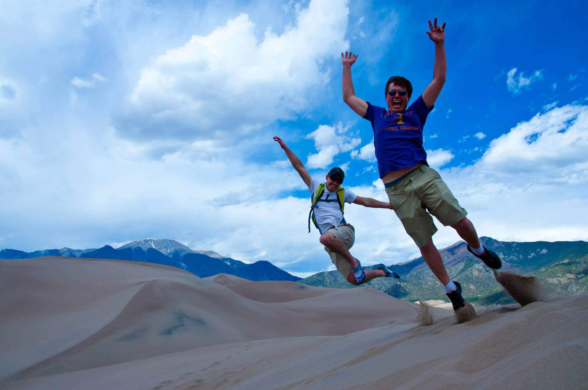 Adam and Andrew in an Action Shot at Great Sand Dunes National Park and Preserve in Colorado. 