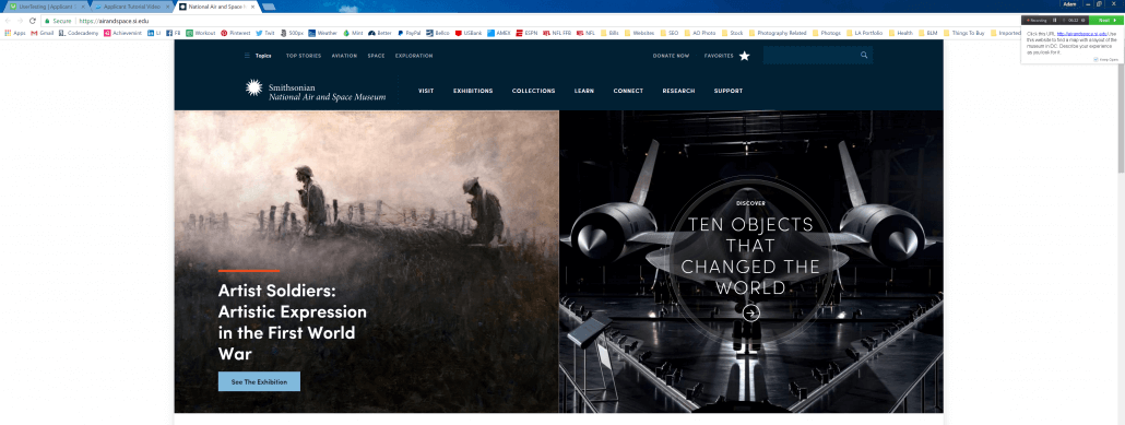 The home page of the National Air & Space Museum Website. 